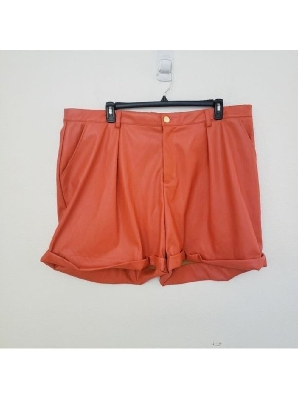Rebdolls Faux Leather Orange High Waisted Shorts with Pockets 3X NWT